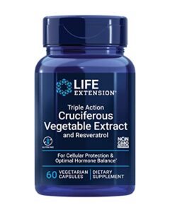 life extension triple action cruciferous vegetable extract & resveratrol – veggie food based formula supplement for cellular protection support & hormone balance – gluten free – 60 capsules
