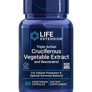 Life Extension Triple Action Cruciferous Vegetable Extract & Resveratrol – Veggie Food Based Formula Supplement for Cellular Protection Support & Hormone Balance – Gluten Free – 60 Capsules