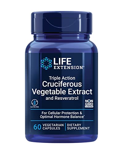 Life Extension Triple Action Cruciferous Vegetable Extract & Resveratrol – Veggie Food Based Formula Supplement for Cellular Protection Support & Hormone Balance – Gluten Free – 60 Capsules