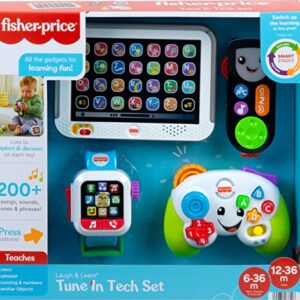 Fisher-Price Laugh & Learn Baby Learning Toys Tune In Tech Gift Set of 4 Interactive Pretend Play Toys for Ages 6+ Months [Amazon Exclusive]