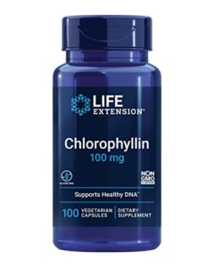 life extension chlorophyllin 100mg – powerful antioxidant supplement pill for dna, liver health and detox – non-gmo, gluten-free, vegetarian – 100 capsules