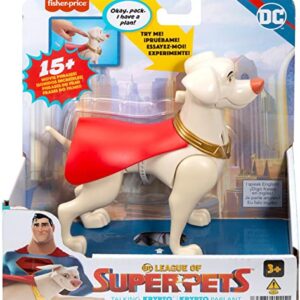 Fisher-Price DC League of Super-Pets Toy Talking Krypto Poseable Figure with Sounds and Phrases for Preschool Kids Ages 3+ Years