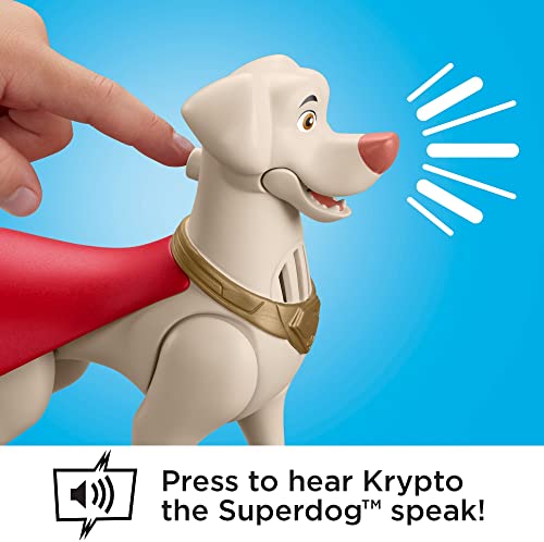 Fisher-Price DC League of Super-Pets Toy Talking Krypto Poseable Figure with Sounds and Phrases for Preschool Kids Ages 3+ Years