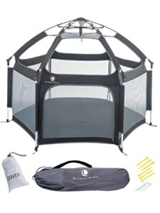 pop ‘n go premium indoor and outdoor baby playpen – portable, lightweight, pop up pack and play toddler play yard w/ canopy and travel bag – black