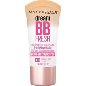maybelline dream fresh skin hydrating bb cream, 8-in-1 skin perfecting beauty balm with broad spectrum spf 30, sheer tint coverage, oil-free, medium/deep, 1 fl oz