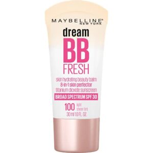 maybelline dream fresh skin hydrating bb cream, 8-in-1 skin perfecting beauty balm with broad spectrum spf 30, sheer tint coverage, oil-free, light, 1 fl oz