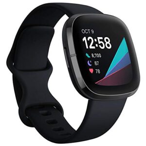 fitbit sense advanced smartwatch with tools for heart health, stress management & skin temperature trends, carbon/graphite, one size (s & l bands included) (renewed)