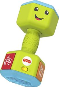 fisher-price laugh & learn baby to toddler toy countin’ reps dumbbell rattle with lights & music for ages 6+ months