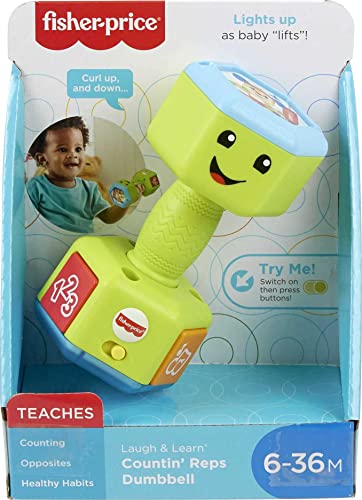 Fisher-Price Laugh & Learn Baby To Toddler Toy Countin’ Reps Dumbbell Rattle With Lights & Music For Ages 6+ Months