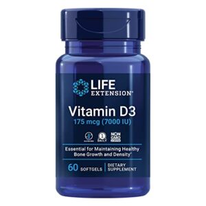 life extension vitamin d3 175 mcg (7000 iu) – promotes bone health, brain health and immune function – non-gmo – gluten-free – 1 daily – 60 softgels