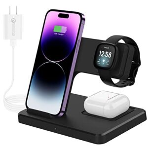 oenfoto 3 in 1 charging station compatible with fitbit versa3/ versa4/sense/ sense2– charging cable dock for versa 3 smartwatch with samsung galaxy s22 ultra s21 note 20, airpods pro, galaxy buds pro