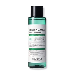 some by mi aha bha pha 30 days miracle toner – 5.07oz, 150ml – made from tea tree leaf water for sensitive skin – mild exfoliating daily facial toner – acne, sebum and oiliness care – facial skin care