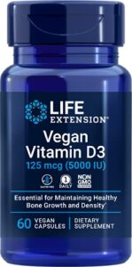 life extension vegan vitamin d3, joint/bone health, immune support, non-gmo, gluten free, 60 count