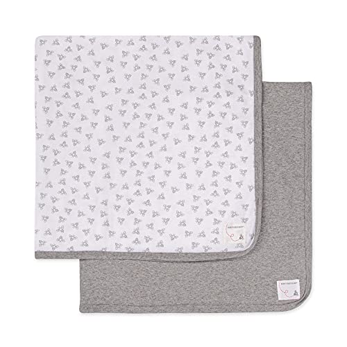 Burt's Bees Baby - Blankets, Set of 2, 100% Organic Cotton Swaddle, Stroller, Receiving Blankets (Heather Grey Solid + Honeybee Print) , 29x29 Inch (Pack of 2)