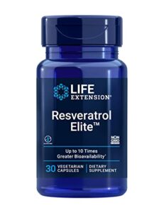 life extension resveratrol elite – transresveratrol supplements from japanese knotweed root and grape fruit for heart & brain health support – gluten-free, non-gmo, vegetarian – 30 capsules