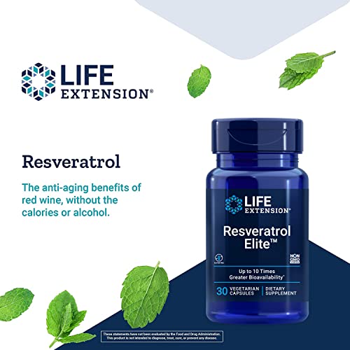 Life Extension Resveratrol Elite - Transresveratrol Supplements From Japanese knotweed Root and Grape Fruit For Heart & Brain Health Support – Gluten-Free, Non-GMO, Vegetarian – 30 Capsules