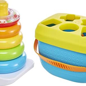 Fisher-Price Laugh & Learn Baby Walker and Musical Learning Toy with Smart Stages Educational Content & Baby Toy Gift Set with Rock-a-Stack Ring Stacking Toy and Baby’s First Blocks Set