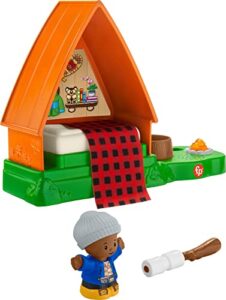fisher-price little people toddler playset cabin with camper figure plus campfire light and sounds for pretend play ages 1+ years