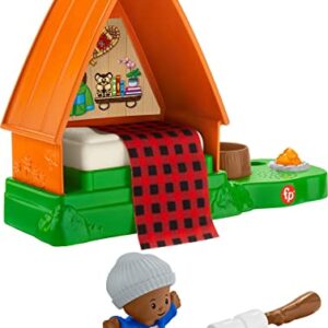 Fisher-Price Little People Toddler Playset Cabin With Camper Figure Plus Campfire Light And Sounds For Pretend Play Ages 1+ Years