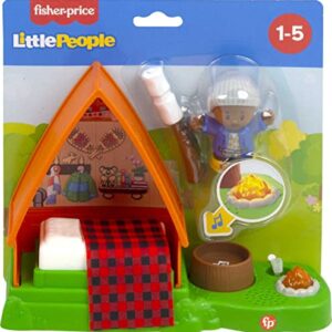 Fisher-Price Little People Toddler Playset Cabin With Camper Figure Plus Campfire Light And Sounds For Pretend Play Ages 1+ Years