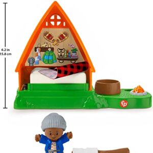 Fisher-Price Little People Toddler Playset Cabin With Camper Figure Plus Campfire Light And Sounds For Pretend Play Ages 1+ Years