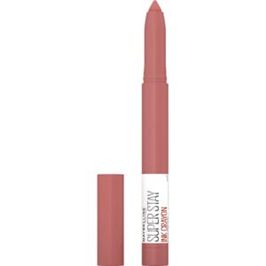 maybelline super stay ink crayon lipstick makeup, precision tip matte lip crayon with built-in sharpener, longwear up to 8hrs, achieve it all, brown nude, 1 count