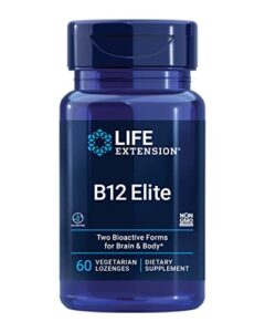 life extension b12 elite – 1000mcg vitamin b12 supplement for energy metabolism, brain and nerve health – non-gmo, vegetarian, gluten-free – dissolvable and chewable 60 lozenges