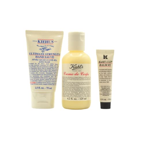 Kiehl'sn Body Care Bundle 3 Piece Set - Ultimate Strength Hand Salve, Cream De Corps & Lip Balm