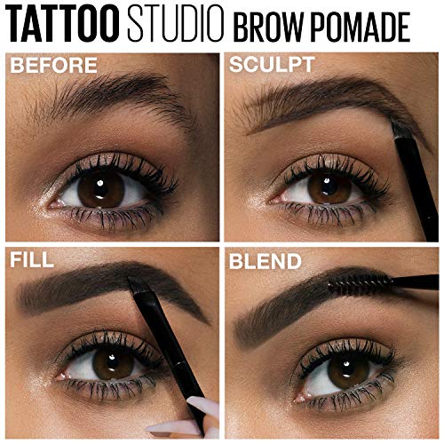 Maybelline TattooStudio Brow Pomade Long Lasting, Buildable, Eyebrow Makeup, Ash Brown, 1 Count