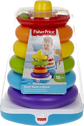 Fisher-Price Giant Rock-a-Stack Baby Toy, 14+ Inches Tall, Multi-Color Ring Stacking Toy for Infants and Toddlers