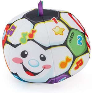 fisher-price laugh & learn baby to toddler toy singin’ soccer ball plush with music & educational phrases for ages 6+ months