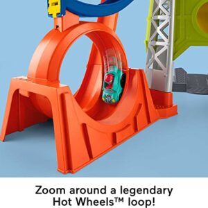 Fisher-Price Little People Toddler Playset Launch & Loop Raceway Race Track with Lights Sounds & 2 Toy Cars for Ages 18+ Months