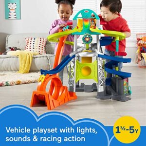 Fisher-Price Little People Toddler Playset Launch & Loop Raceway Race Track with Lights Sounds & 2 Toy Cars for Ages 18+ Months