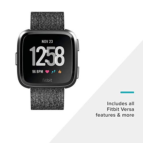 Fitbit Versa Special Edition Smart Watch - Charcoal Woven & Black Band (Renewed)