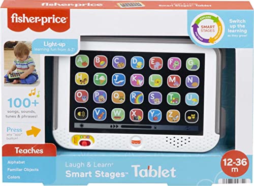 Fisher-Price Laugh & Learn Toddler Learning Toy Smart Stages Tablet With Educational Music & Lights For Ages 1+ Years, Gray