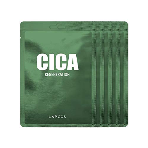 LAPCOS Cica Sheet Mask, Daily Face Mask with Cantella Plant Extract to Regenerate and Revitalize Skin, Korean Beauty Favorite, 5-Pack