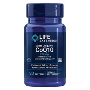 life extension super ubiquinol coq10 with enhanced mitochondrial support – ultra-absorbable coq10 benefits cell energy, heart & brain health – non-gmo – gluten-free – 200 mg – 30 softgels