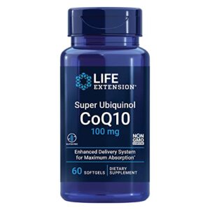life extension super ubiquinol coq10 100 mg – for heart health & anti-aging – cholesterol & energy management supplement – coenzyme q10 for organs – gluten-free, non-gmo – 60 softgels