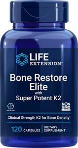 life extension bone restore elite with super potent k2 – clinically studied vitamin k2 & calcium promotes healthy bone mineral density, bone-friendly formula – non-gmo, gluten-free – 120 capsules
