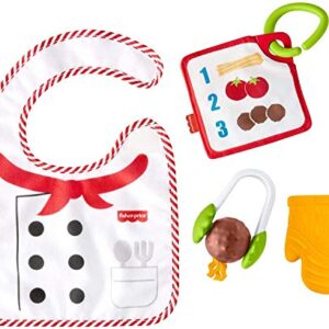 Fisher-Price Cutest Chef Gift Set, 4 cooking-themed baby toys with wearable bib and teether for babies ages 3 months and older