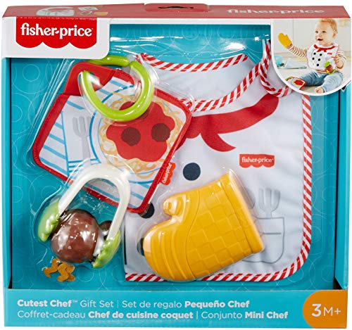 Fisher-Price Cutest Chef Gift Set, 4 cooking-themed baby toys with wearable bib and teether for babies ages 3 months and older