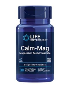 life extension calm-mag – bioavailable form of magnesium acetyl taurinate supplement for relaxation and stress management – gluten free, non-gmo, vegetarian – 30 capsules