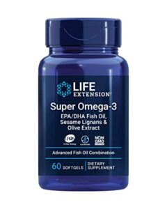 life extension super omega-3 epa, dha fish oil, sesame lignans & olive extract – ifos certified omega3 wild fish oil supplement – for heart and brain health – gluten-free, non-gmo – 60 softgels