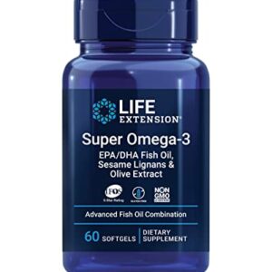 Life Extension Super Omega-3 EPA, DHA Fish Oil, Sesame Lignans & Olive Extract - IFOS Certified Omega3 Wild Fish Oil Supplement - for Heart and Brain Health - Gluten-Free, Non-GMO - 60 Softgels