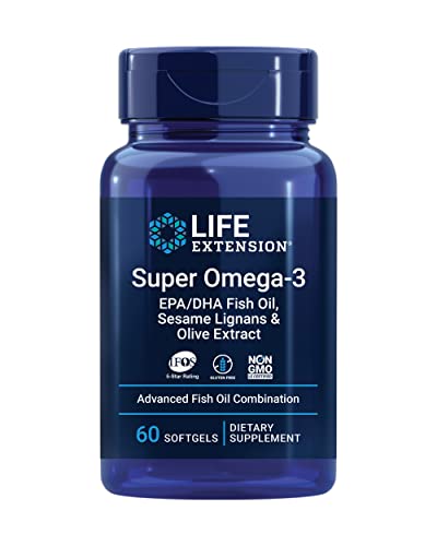 Life Extension Super Omega-3 EPA, DHA Fish Oil, Sesame Lignans & Olive Extract - IFOS Certified Omega3 Wild Fish Oil Supplement - for Heart and Brain Health - Gluten-Free, Non-GMO - 60 Softgels