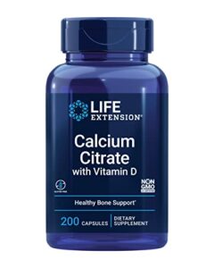 life extension calcium citrate with vitamin d – super absorbable bone health d3 calcium supplement for men & women – for bones density & muscle function – gluten-free, non-gmo – 200 capsules