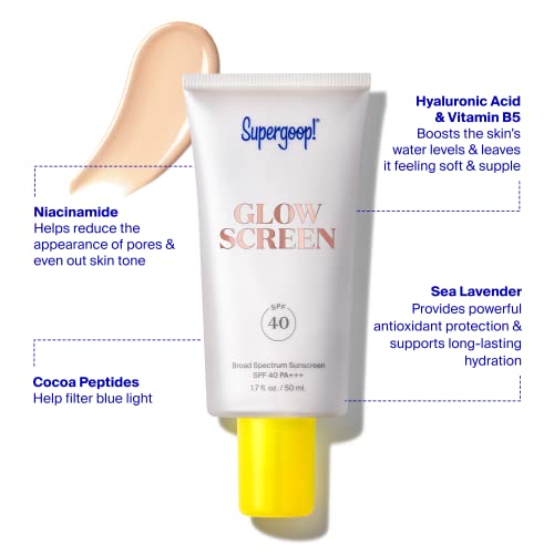 Supergoop! Glowscreen - SPF 40-0.5 fl oz - Glowy Primer + Broad Spectrum Sunscreen - Adds Instant Glow - Helps Filter Blue Light - Boosts Hydration with Hyaluronic Acid, Vitamin B5 & Niacinamide