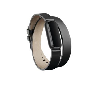 Fitbit Luxe,Horween® Leather Double Wrap Accessory Band in Black, Official Product, One Size