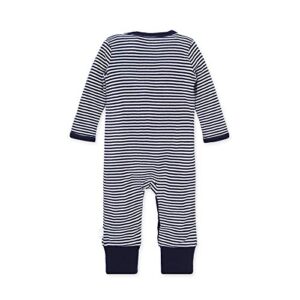 Burt's Bees Baby baby boys Romper Jumpsuit, 100% Organic Cotton One-piece Coverall and Toddler Footie, Navy Classic Stripe, 6-9 Months US