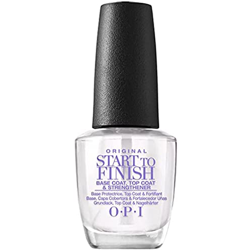 OPI Start to Finish, 3-in-1 Treatment, Base Coat, Top Coat, Nail Strengthener, Vitamin A & E, Vegan Formula, Long Lasting Shine, Up to 7 Days of Wear as Top Coat, Clear, 0.5 fl oz